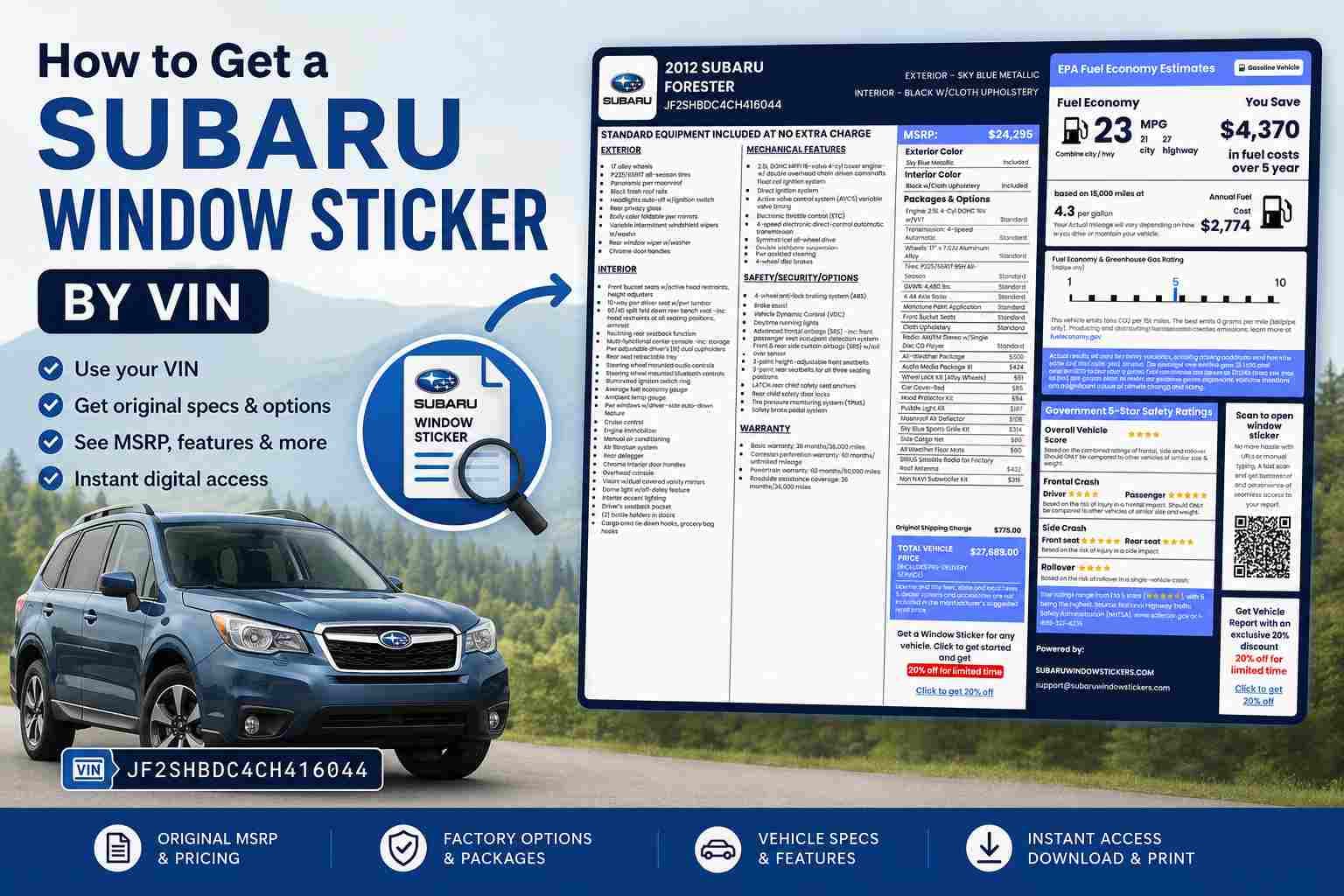 How to Get a Subaru Window Sticker by VIN